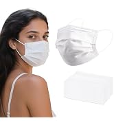 akgk 100PCS White Disposable Face Masks, 3-Ply Breathable White Face Mask For Adults
