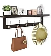 SMIBUY Coat Hooks with Shelf Wall-Mounted, 29.2 Inch Entryway Coat Rack for Wall, Bamboo Hanging ...