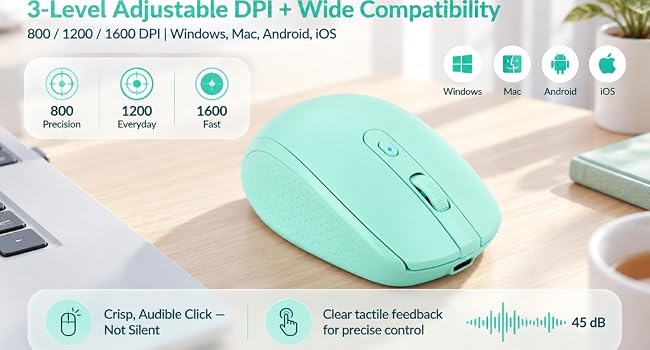 4 Rii RM213 Rechargeable Wireless Mouse, Bluetooth 5.1 + 2.4G Dual Mode 65g Travel Mouse for Laptop