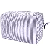 GFU Cosmetic Bags for Women, Seersucker Cosmetic Bag, Travel Toiletry Stripe Makeup Bag, Large Wo...