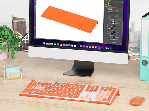 orange computer keyboard stand