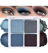 HHLTOH Powder Eyeshadow Quad, Blue Taupe Matte Shimmer Eye Shadow Palette Makeup, Neutral Vegan E...