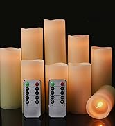 Flameless Battery Operated Led Candles-Set of 9(H 4" 5" 6" 7" 8" 9" x D 2.2") Real Wax Flickering...