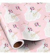 RUSPEPA Wedding Wrapping Paper Roll, Mini Roll, Pink Gift Wrap with Wedding Dress, Flower and Con...