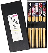 EXZACT Bamboo Chopsticks Gift Set 5 Pairs Handmade Box Lucky Cat | Natural Bamboo Tableware Gift ...