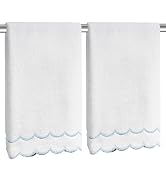 CASYUNE 2 Pcs 100% Cotton Scalloped Hand Towels 16×27 Inch 600 GSM Embroidered Soft Absorbent Dec...