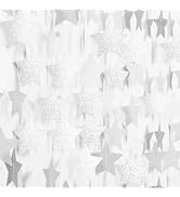 PatiCool Silver Glitter Star Garland Banner Streamers - 2.76 Inch 52 FT 4 Strands Paper - Hanging...