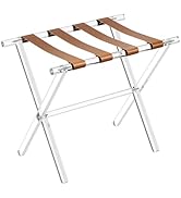 Sumerflos Acrylic Luggage Rack for Guest Room - Foldable Suitcase Stand with Leather Straps for B...