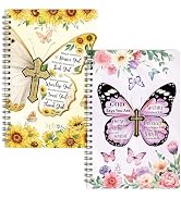 Xqumoi 2Pack A5 Floral Cross Butterfly Religious Spiral Notebooks - God Says You Are Bible Verse ...