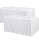 Jieqier 2 Pack White Tablecloth Fitted Table Clothes for 6 Foot Rectangle Tables - Water Resistan...
