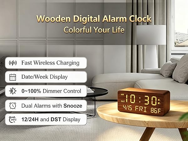 wooden digital alarm clock
