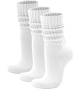 Acomono Scrunch Crew Socks 3 Pack – Retro Slouchy Cotton Calf Socks for Men & Women Cushioned Sol...
