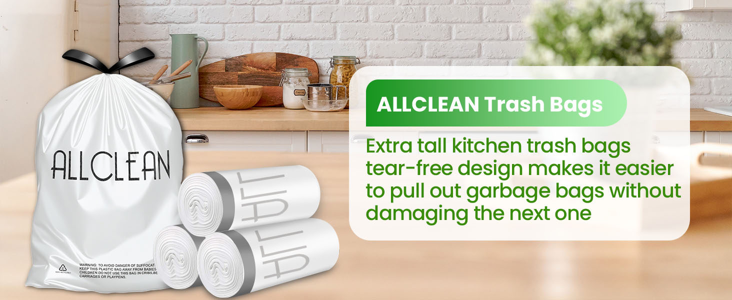 13-15 Gallon Trash Bags,Tall Kitchen Garbage Bags Drawstring