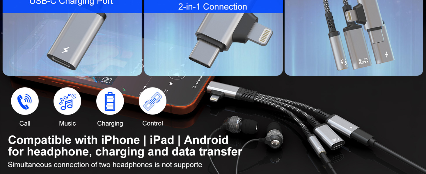 a usb c to 3.5mm headphone and charger adapter, also a usb c to usb c headphone and charging adapter