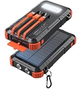 Uukto Solar Charger Power Bank 20000mAh Fast Charging Built-in 3 Cables LED Dual Flashlight Porta...
