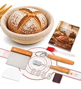 Parmedu 8PCS Sourdough Starter Kit with 9" Round Banneton Proofing Basket | Dough Whisk Scraper B...