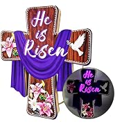 Easter Decorations Door Sign He is Risen Religious Cross Signs Wooden Hanging Christian Lily Flow...