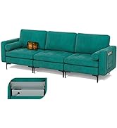 Giantex Sectional Sofa Couch, 3-Seater Modular Sleeper with USB Ports 3-Hole Socket, Thick Cushio...