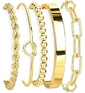 Gokeey Gold Bracelets Set for Women Non Tarnish, Waterproof 14K Gold Plated Sterling Silver Chunk...