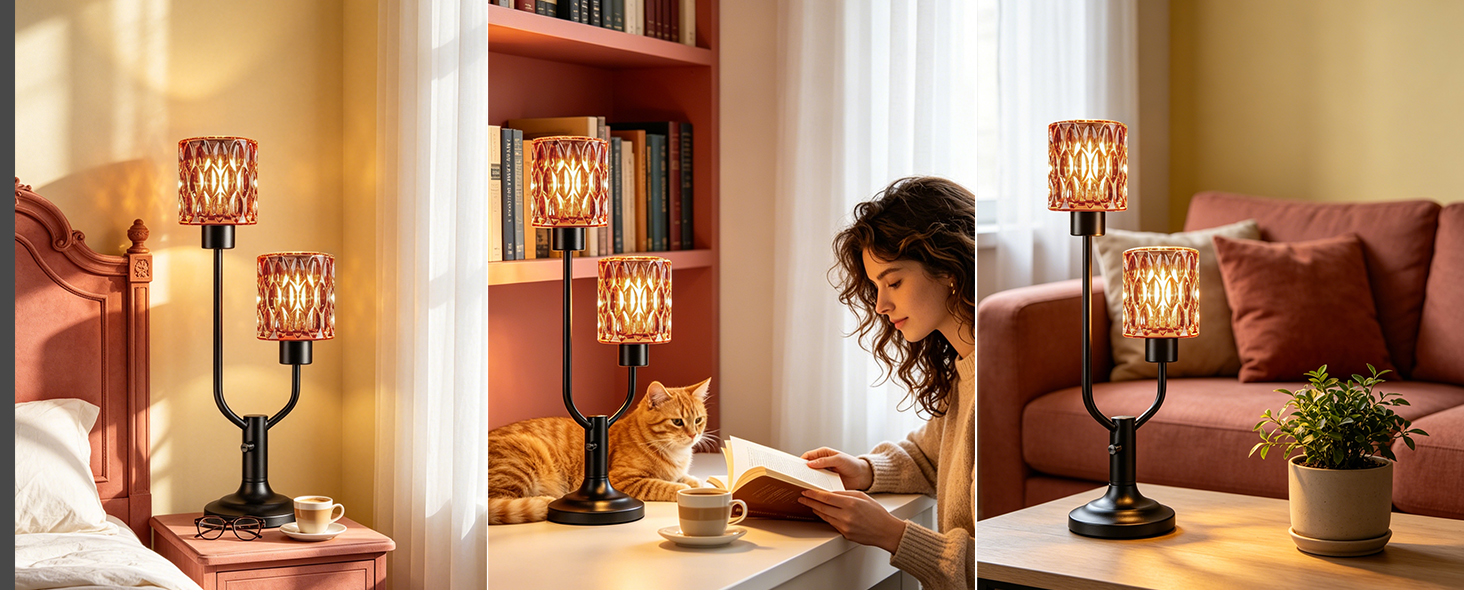 2-Light Cylinder Glass Table Lamp
