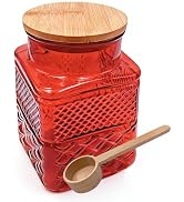 Coriario 60oz Decorative Glass Jar with Airtight Lid and Wood Spoon Red Square Vintage Glass Stor...