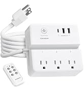 SURAIELEC Remote Control Power Strip, 3 Independent Outlets, 3 FT Extension Cord, 1 Type C, 2 Typ...