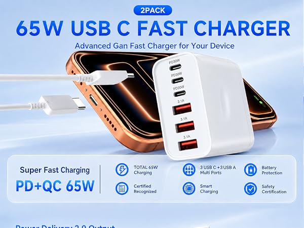 65W USB C FAST CHARGER Advanced Gan Fast Charger for Your Device