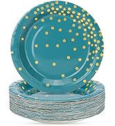 CENLBJ Blue Green and Gold Paper Plates,50pcs 7inch Gold Dot Party Dessert Plates,Disposable Foil...