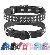 BINGPET Studded Leather Dog Collar, Adjustable Real Split PU Leather - Small to Large - Black