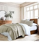 100% Cotton Quilt Set Queen Size, Beige Pre-Washed 3-Piece Bedspread Coverlet Set, Cozy Lightweig...
