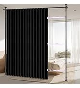 AJAZZ Room Divider Curtain (Black, W100 x L84 in, 1 Panel)+ Tension Curtain Rod No Drilling (H) 4...