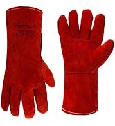 14 Inch Welding Gloves with Soft Fleece Lined Palm, Heat Resistant Leather Work Gloves for Weldin...