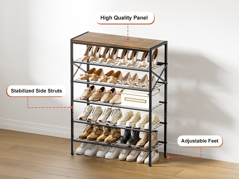 Metal Shoe Rack Organizer Wooden Shoe Storage for Entryway