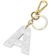 Junyuerly Gold KeyRing White Initial Pendant Thick Letter A B C D E F G Key Chain Bag Pendant for...