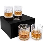 K&K Home Whiskey Glasses Set of 4-12 Oz Diamond Bourbon Glass, Old Fashioned Liquor Vodka Bourbon...
