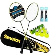 Senston Carbon Fiber Badminton Rackets Set: 2 Racquets, 6 Shuttlecocks (Double The Shuttlecocks),...