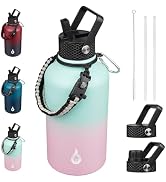 BJPKPK Half Gallon Insulated Water Bottles with 3 Lids and Paracord Strap, 64oz Large, Stainless ...