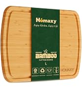 Homaxy Large Bamboo Cutting Boards for Kitchen,14.5x11.5" Wood L Cutting Board with Juice Groove,...