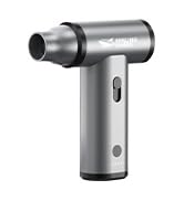Silver handheld massage gun device with cylindrical design and sleek metallic finish.