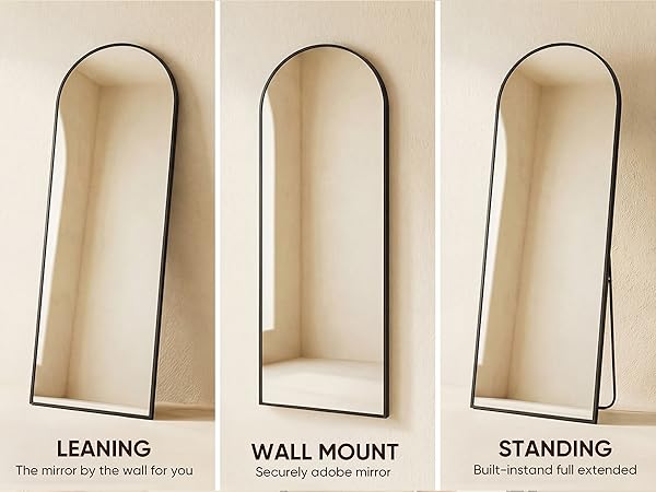 Arched Full Length Standing Leaning Mirror Body Aluminum Alloy Thin Frame Suitable Bedroom Cloakroom