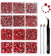 Beadsland 8300PCS Flatback Rhinestones, Light Red Rhinestone Round Crystal Rhinestones for Crafts...