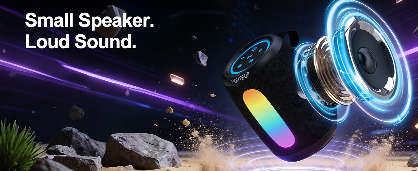 Small portable bluetooth speaker and loud sound! Clear bass, powerful midrange, hifi teble.