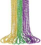 12 PCS Mardi Gras Beads, 33'' Metallic Gold Green Purple Mardi Gras Beads Necklaces Mardi Gras Ne...