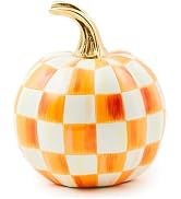 MACKENZIE-CHILDS Mini Pumpkin, Resin Halloween Home Decor, Orange-and-White Orange Check