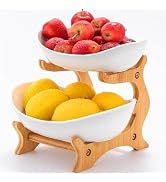 Haoxishui Ceramic Fruit Bowl for Kitchen Counter - 2 Tier fruit basket for Kitchen Serving Bowls ...