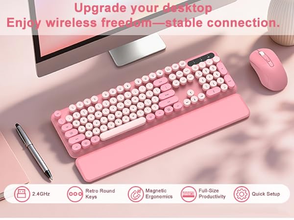 Pink Wireless Keyboard and Mouse Combo