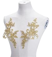 HOBBIESAY 8Pcs Flower Embroidery Lace Applique 9.05 Inch Long Gold Polyester Floral Patch Sewing ...