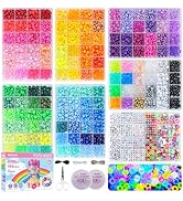 Gionlion 7 Boxes Pony Beads Bracelet Making Kit, 144 Colors 4700 Pcs 6x9mm Kandi Beads, Friendshi...