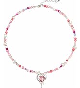 GABOX Handmade Beaded Boho Necklace with Pearl Accents & Heart Pendant, Unique Original Design Ar...