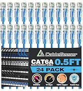 CableGeeker Patch Cables Cat6a 0.5ft (24 Pack) Slim, Cat6 Ethernet Patch Cable 10G Support, Snagl...